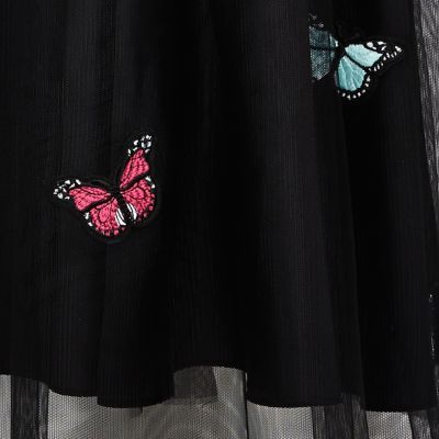 Girls black mesh butterfly midi skirt